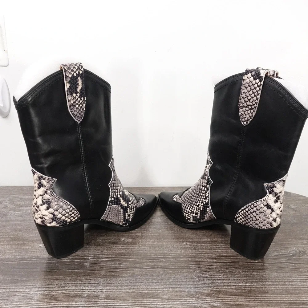 New! Frye Sara Wingtip Boots Womens Size 6M Black Snake Western Mid‎ Calf